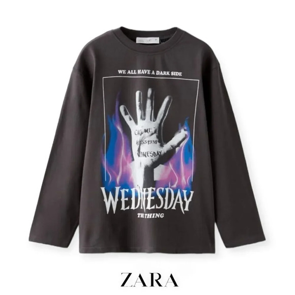 ZARA Kids | Anthracite Gray | WEDNESDAY THING © T-SHIRT - Picture 1 of 5